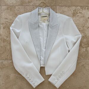 L'AGENCE Jen White Cropped Blazer with Sparkle Shawl Lapel